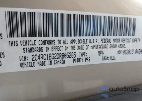 2013 Chrysler Town & Country Touring z USA, uszkodzony, nr VIN 2C4RC1BG2DR805265